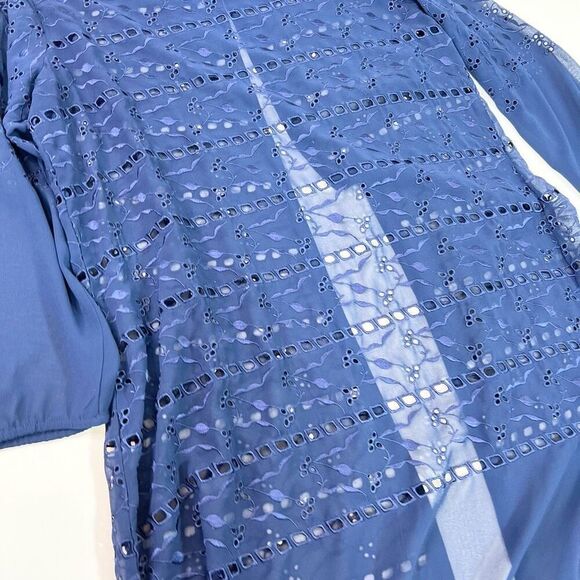 Chico's Cardigan Sweater Women Large Eyelet Embroidered Sheer Long New Navy - Picture 10 of 12